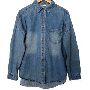HACO Made in Korea Denim Button Down Long Sleeve Shirt Blue One Size